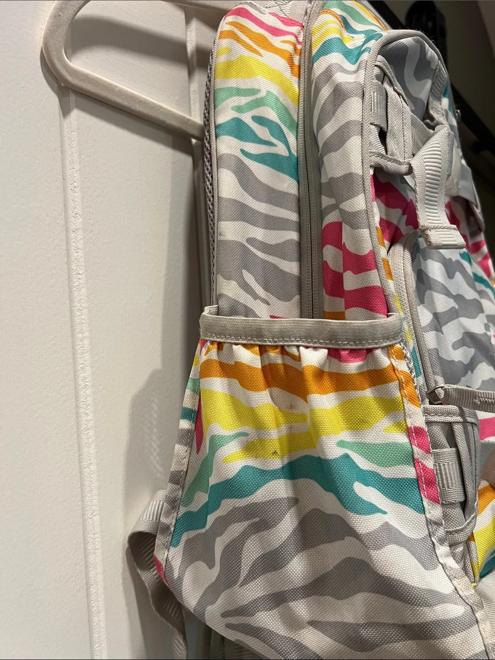pottery barn kids Multicolor Zebra Print Backpack - Gray, Pink, Teal, Yellow